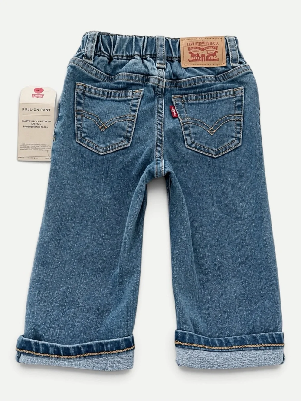 Levi’s Baby 9M Pull-On Jeans Vintage Sky Distressed Cuffed Stretch Denim NWT